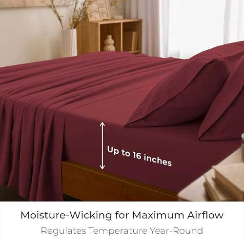 Mellanni California King Sheets Set - 4 PC Iconic Collection Bedding - Hotel Luxury, Extra Soft, Cooling Bed Sheets - Wrinkle, Fade, Stain Resistant (Cal King, Brick Red) by Mellanni - Image 4