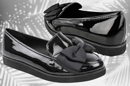 Divadames Ladies Platform Mary Jane Pumps, Round Toe, Wide Fit Bow Slip On, Chunky Bow Loafers, Comfort Work Shoes (Black, UK Footwear Size System, Adult, Women, Numeric, Medium, 6) - Image 4