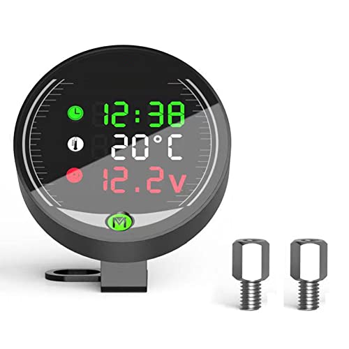 Voltmetro Digitale a LED per Moto 5 in 1, MoreChioce DC12V Orologio Cronografo Indicatore di Temperatura Carica USB Display Digitale a LED Universale Voltmetro