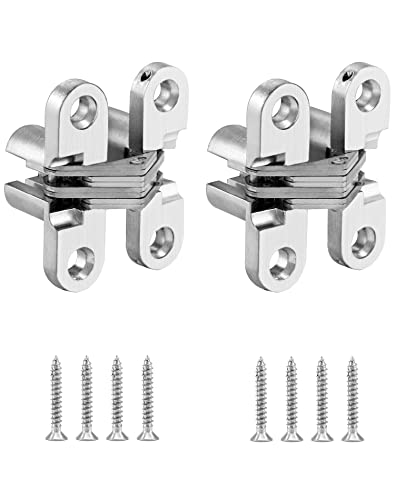 QWORK 2 Pezzi Cerniere Invisibili, Cerniere Nascoste A Croce Per Porte A Soffietto, Viti Incluse, 43.7 mm