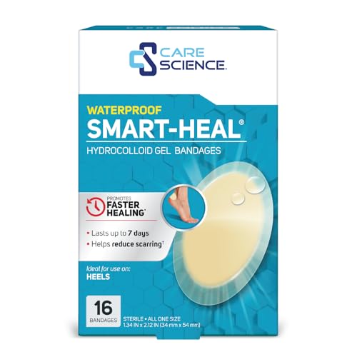 Care Science Fast Healing Hydrocolloid Gel Bandages for Heels, 1.3 in x 2.1 in, 16 Count