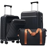 Merax Luggage Sets Front Opening, 2 Piece Hardshell Suitcase with Spinner Wheels and Bags,Lightweight Carry on Luggage with USB Port,20+24,Black