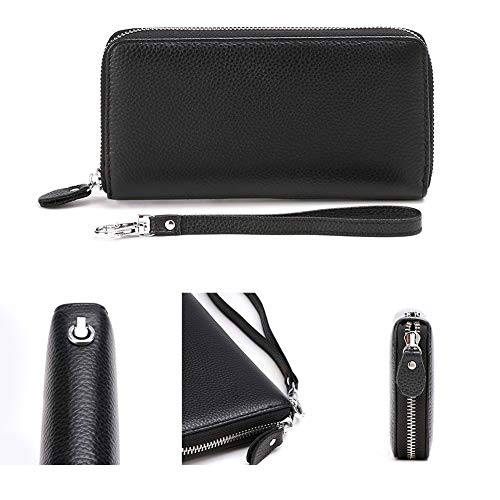 Moflycom Womens Wallet Rfid Blocking Genuine Leather Zip Around Wallet Clutch Wristlet Travel Long Purse For Women Black #TOP2