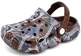 INMINPIN Kids Clogs Ball Sports Print Garden Shoes Boys Girls Water Shower Pool Beach Slides Sandals for Sports Fan,Brown-Football,Big Kid 2