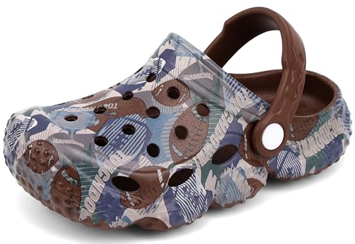 Image of INMINPIN Kids Clogs Ball Sports Print Garden Shoes Boys Girls Water Shower Pool Beach Slides Sandals for Sports Fan,Brown-Football,Infant 2