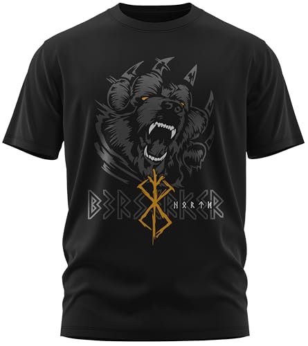 North Legendary - T-shirt pour homme - Ours Björn Krieger Berserker - Impression sur la poitrine - T-shirt Viking - Valhalla - Cadeau pour homme, jaune, M