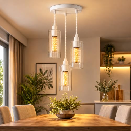 Image of LEDSone 3 Light Pendant Ceiling Light with Clear Glass Shades