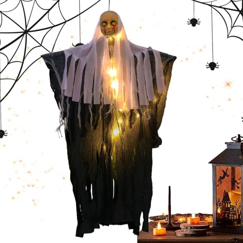 Halloween Ghost Decoration, Lighted Hanging Ornament, Outdoor Spooky Decor, Builtin Led Lights Weatherproof Fabric for Wall, Porch, Garden, Tree, Door, 33.46x21.26 Inches