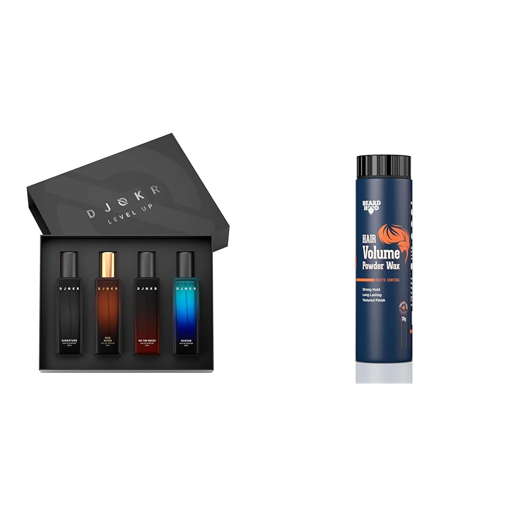 Djokr Perfume Gift Set for Men Pack of 4x20 ML and Beardhood Hair Volumizing Powder Wax 20g