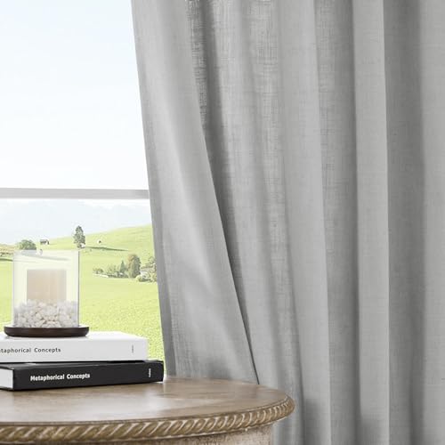 Image of Joydeco Linen Curtains for Living Room,Light Filtering Rod Pocket Back Tab Semi Sheer Drapes Window Long Curtains 96 inches Long Ebony Grey