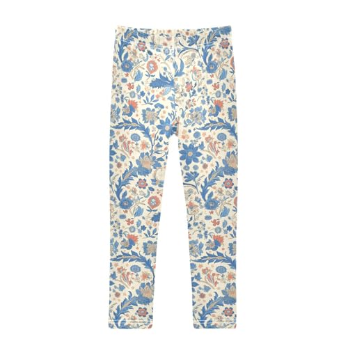 Paisley Watercolor Floral Pattern Tile Flowers Kids Girl's Cotton Pants Soft Full Length Yoga Pants Exercise