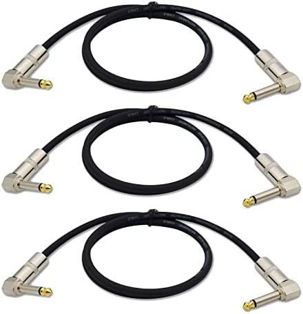 Czyuntuo Guitar Cable 3 ft Instrument Cable 1/4 Inch Right Angle Guitar Patch Cables AMP Cord for Electric Guitar,Bass Keyboard,Pro Audio Black,Pack of 3