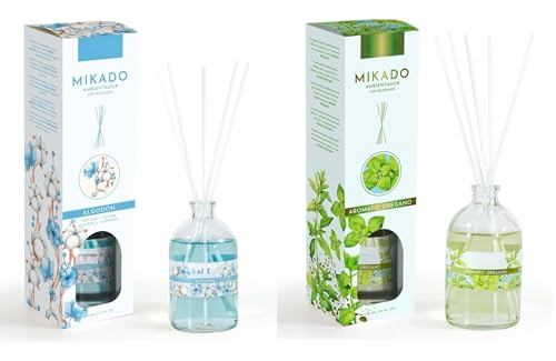 PCMOVILES Mikado Ambientador ALGODON Y OREGANO 100 ml – Pack de 2 Unidades – Aroma Fresco y Natural – Difusor de Varillas para Casa, Oficina y Armario