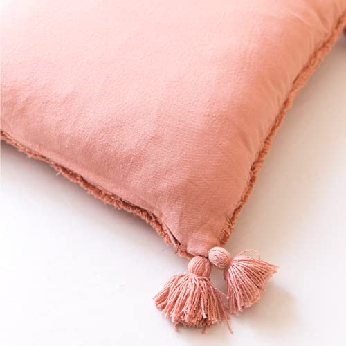Banilla Set Of 2 Bohemian Decorative Throw Pillow Covers 18X18 | 100% Cotton Boho Pillow Covers Perfect For Bed Or Couch | Hand Tufted Diamond Design With Tassels | Clay Pink Throw Pillows #TOP4