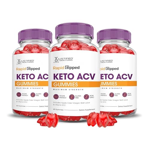 Justified Laboratories Rapid Ripped Keto ACV Gummies (1000 mg) - 60 Count, Pack of 3 - Formulated with Apple Cider Vinegar, Folate & Vitamin B12 - Non-GMO, Vegan, Gluten Free - 90 Servings