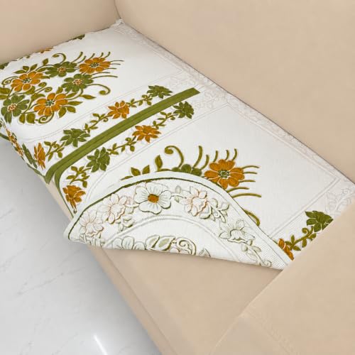 Image of Homerz Premium 'Surya Series' Sofa Cover | Stylish Sofa Protector | Net Fabric | Anti-Stain & Washable Slip Cover Exact Size Antislip (Daisy Green, 2 Seater, Only Seat Cover)