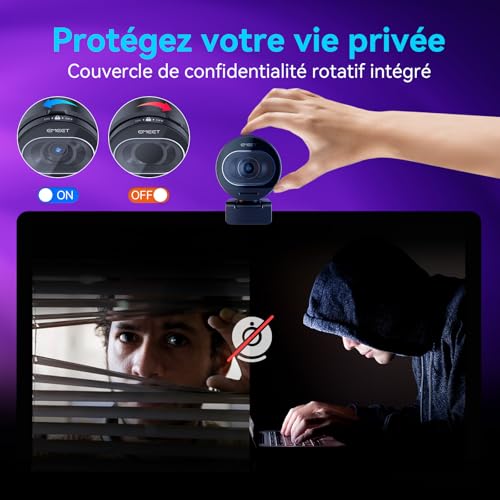 eMeet Webcam 4K S600, Webcam 1080P pour PC avec Microphone, Autofocus PDAF, Correction de la lumière, Champ de Vision 73°, Cache de confidentialité, Plug&Play, Camera pc avec Microphone pour Zoom – vue 5
