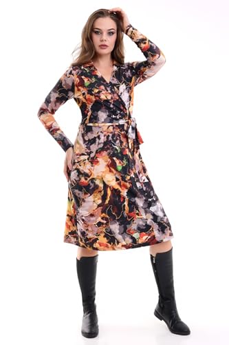 SCHIK Women's Viscose Double Breasted Long Sleeve Stylish Dress, Office Dress (UK, Numeric, 16, 18, Regular, Tall, Yellow)