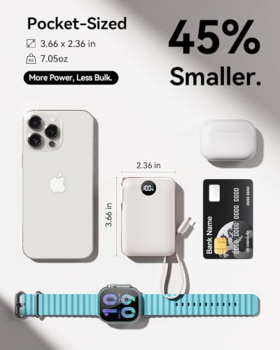 Image of Portable Charger Power Bank 10000mAh, 45% Smaller Built-in Cables & AC Plug