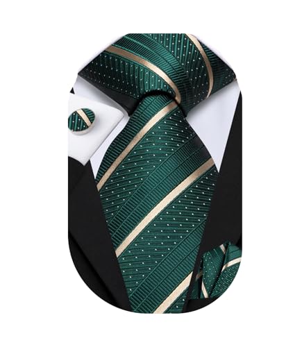 Image of Dubulle Mens Paisley Floral Silk Tie for Men Striped Necktie and Pocket Square Cufflinks Set Wedding Business
