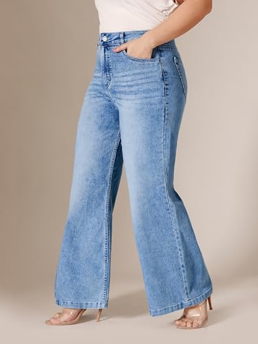 Image of Miss Chase A+ Women's Wide-Leg High-Rise Regular-Length Stretchable Shaping Denim Jeans