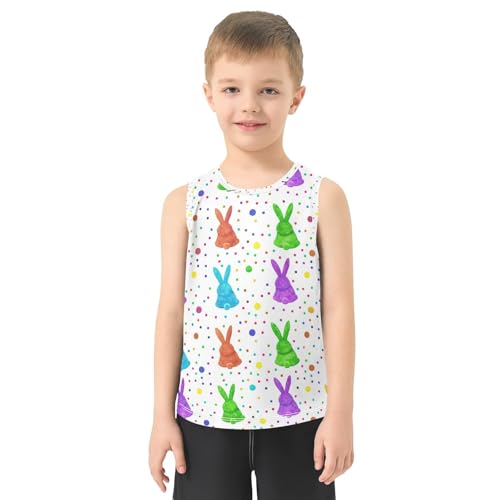 J JOYSAY Colorful Bunny Dot White Boys Tank Top Sleeveless Muscle Shirts Quick Dry Kids T-Shirts 3-15T2