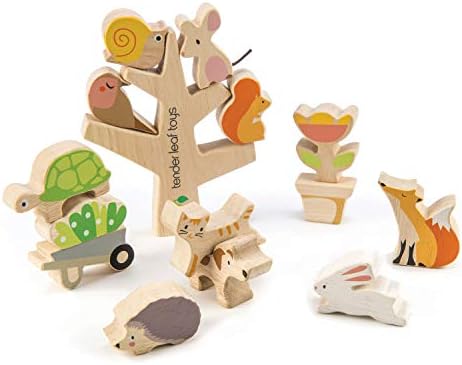 Stacking Garden Friends 14 Piece Wooden Stacking and Balancing Toy & Educational Game WITH FREE TRAVEL BAG- STEM Toy- Early Learning - Develops Strategic Thinking & Fine Motor Skills - Kids 18+ Months
