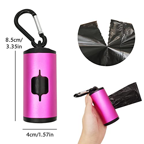 Yuchiya Aluminum Dog Poop Bags Holder With Carabiner Metal Pet Waste Bags Dispenser With Hook And Loop Fastener And Elastic Cord To Carry Used Bags(Pink, 1 Holder 15 Bags) #TOP3