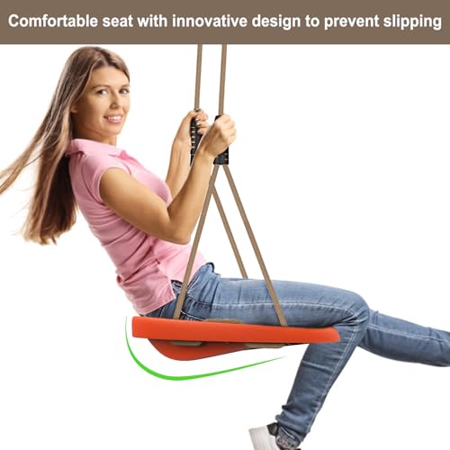 Image of SELEWARE Orange Heavy Duty Swing Seat for Adults Kids Tree Swing, 1 Pack | Indoor /Outdoor Plastic Swing with Adjustable Ropes and Carabiners, Swing Set Accessories for Backyard Patio Garden Playground