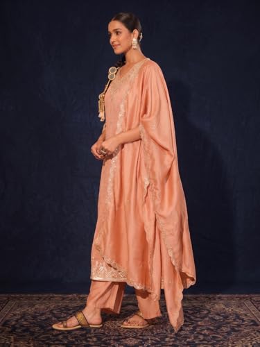 Image of Naixa Women's Vichitra Silk Embroidered A-Line Kurta with Pant and Dupatta Sets (NX-845)