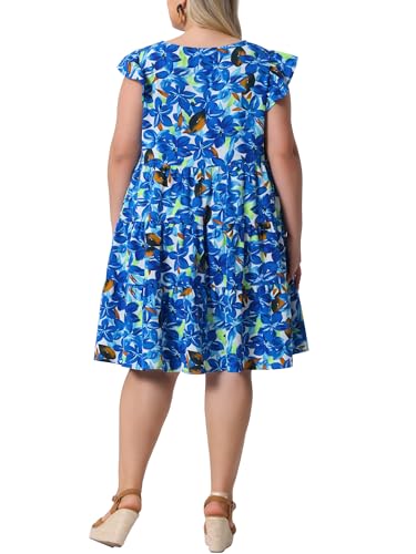 Image of Agnes Orinda Plus Size Summer Dress for Women Boho Flutter Sleeves Round Neck Floral Print Tiered Babydoll Ruffle Dresses
