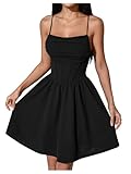 GORGLITTER Women's A Line Flowy Ruffle Mini Cocktail Dress Ruched Sleeveless Corset Dresses Black Medium