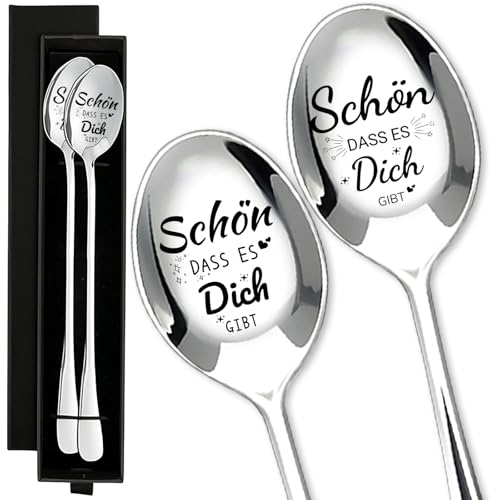 2 Stück Müslilöffel Mit Gravur, Kleine Löffel, Latte Macchiato Löffel, Kaffeelöffel, Schön Dass Es Dich Gibt Geschenke, Beste Freundin...