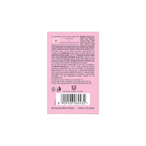 Image of LUX International Bouncy & Bright Bathing Soap, 4 x 130g, LUXURIOUS BATHING EXPERIENCE, for Hydrated & Radiant Skin, with Glutathione & Glycerin, Improves Skin Texture, Cherry Blossom Fragrance