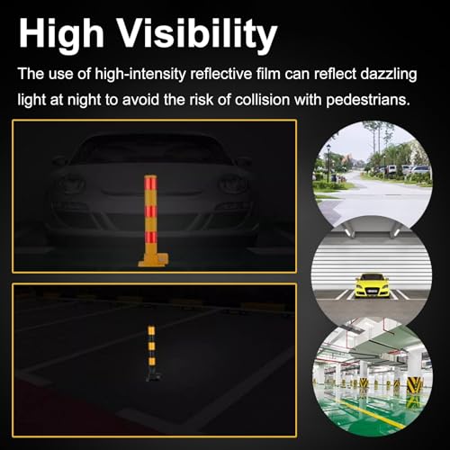 Bolardo de Seguridad Plegable de Alta Visibilidad con Resorte y Cerradura | Delimitador de tráfico Duradero para Control de estacionamiento, Barrera de Acceso y gestión eficaz de multitudes