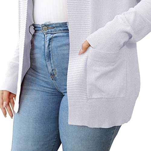 Image of VOIANLIMO Women's Cardigan with Pockets Open Front Long Sleeve Knit Plus Size Cardigans Sweater for Women, 0X-4X