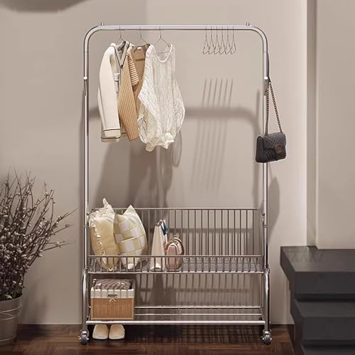 CYQQRDZSW Cesto de Ropa de Metal con Ruedas, Percheros Independiente, Burro Ropa for Colgar Bufandas, Bolsos, Chaquetas, Perchas for Sombreros(Silver,90cm/35in)