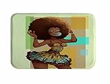 A.Monamour Tradicional Negro Africano Mujer con Afro Hairstyle Soplando Gomas Acuarela Retrato Imprimir Franela De Tela Antideslizante Alfombra De Baño Estera De Baño Ducha Accesorios