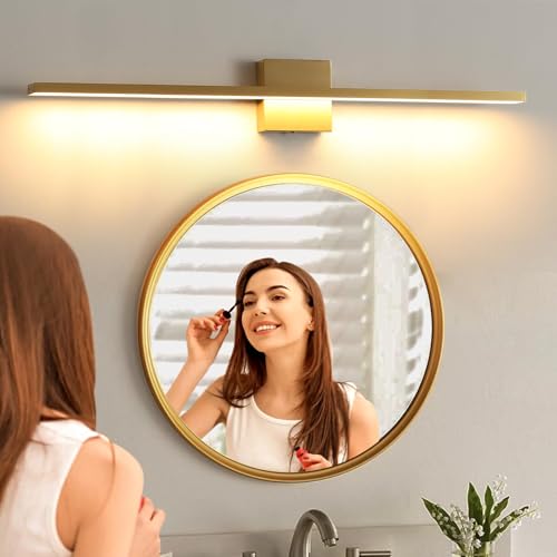 Image of Gold Bathroom Light Fixtures Over Mirror, 32 Inch Brass Bathroom Vanity Light, LED Modern Wall Sconce 3000K Bar Vanity Lights
