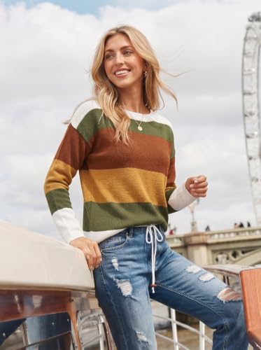 Image of Dokotoo Womens Sweaters Striped Fall Winter Outfits 2025 Crewneck Drawstring Color Block Fashion Clothing
