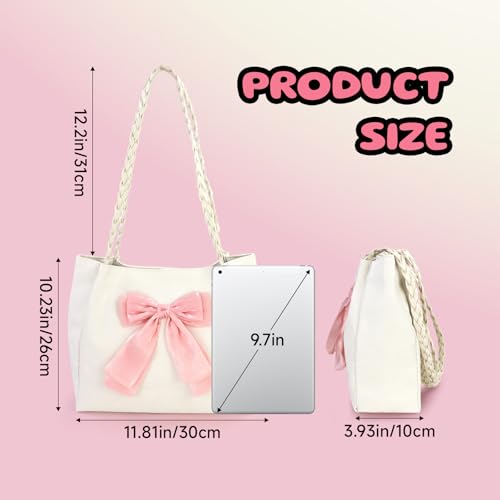 Bolso tote para mujer de cuero PU suave, elegante con moño rosa miniatura 4