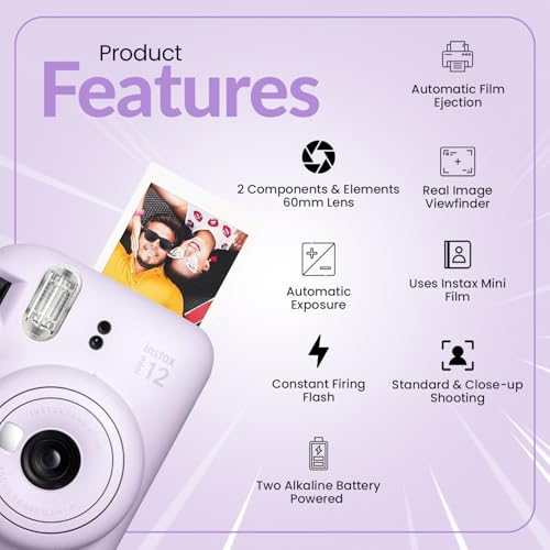 FujiFilm Pacote de Natal INSTAX Mini 12 (2024) + pacote de 4 pilhas AA + pano de limpeza de microfib