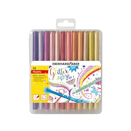 Eberhard Faber 551024 - Glitzer Filzstifte Set, 24 Malstifte mit Basic und Pastell Farben
