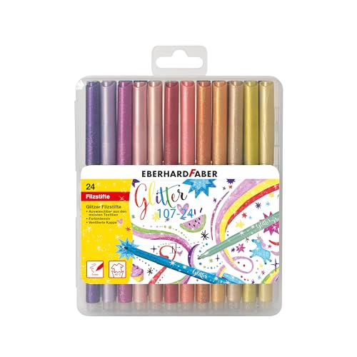 Rotuladores con purpurina Eberhard Faber 551024 y 24 lápices de colores para manualidades