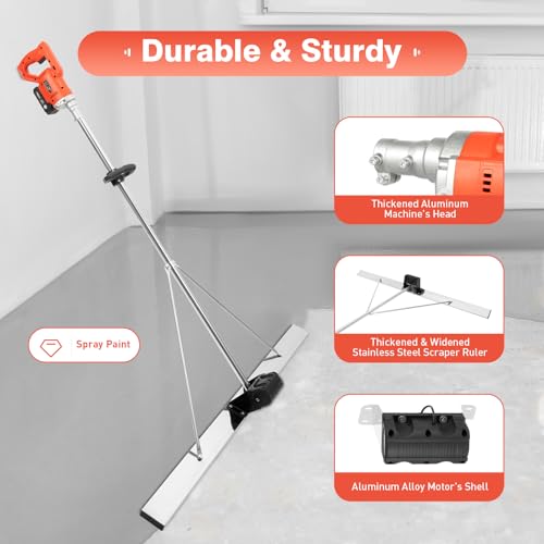 21V Battery Powered Concrete Vibrating Tool Cordless Concrete Vibrators Surface Power Trowel Electric Screed Cement Leveling Machine Wet Cement Screed with 59\" Stainless Leveling Ruler