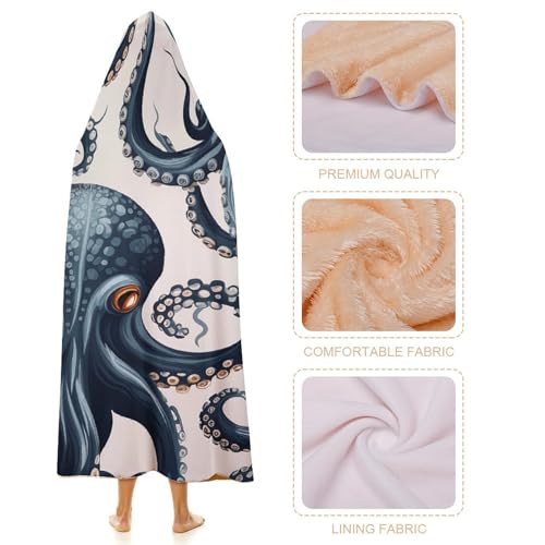 Cape à capuche pieuvre couverture portable plaid canapé voyage 101x127cm