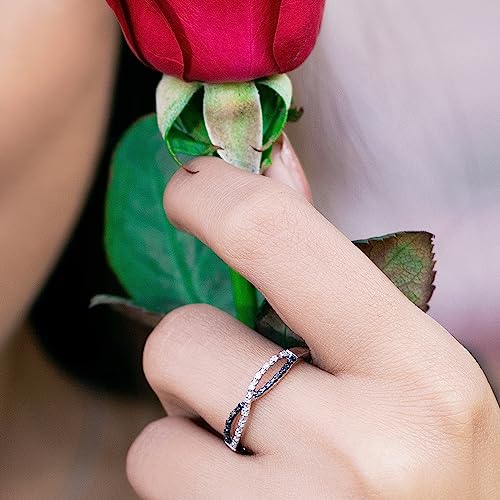 Dazzlingrock Collection 0.10 Carat (ctw) Round Black Diamond & White Diamond Swirl Infinity Style Wedding Band for Women in 925 Sterling Silver2