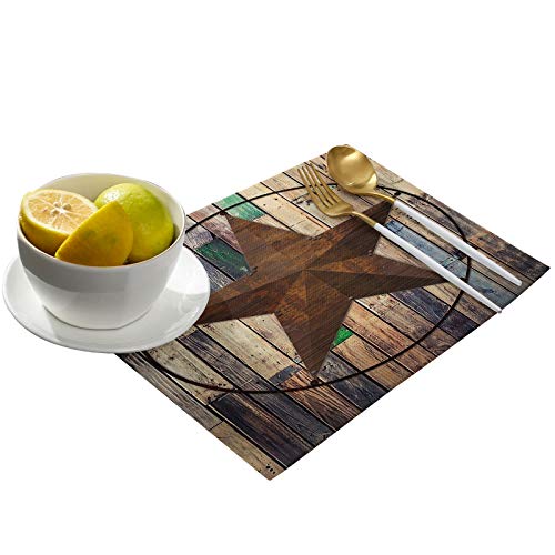 Doremihome Rustic Vintage Texas Star Placemat Set Of 6 Natural Fabric Placemats, Machine Washable, Kitchen Dining Table Mat Burlap Material Rustic Barn Wooden #TOP1