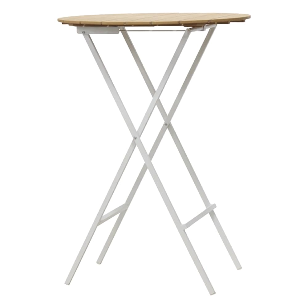 EME Mesa Mallorca Redonda Blanca. Mesa Alta Plegable Apta para Interior y Exterior. Fabricación en Acero y Tablero de Polipropileno imitación Madera. 80x110cm