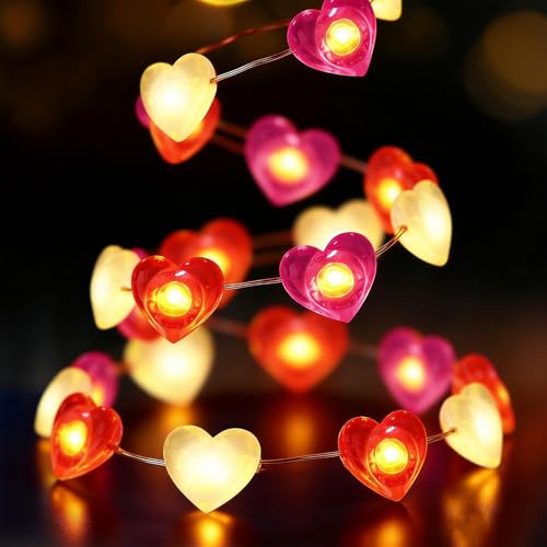 Guirlande Lumineuse LED en Forme de Cœur,30 LED Chaîne Lumineuse Coeurs 3M,Coeurs Guirlande Lumineuse,Chaîne Lumineuse Led,pour Eclairage Intérieur et...